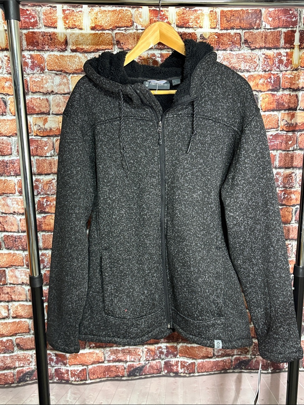🔥 NWT Free Country Black Speckled Zip-Up Hooded Coat men’s large faux fur